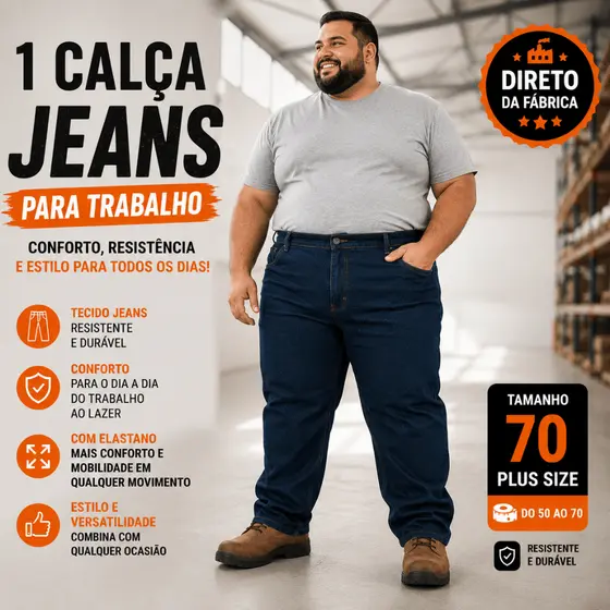 Calça Jeans Masculina Plus Size do 50 ao 70 tamanho grande Lycra Azul Escuro