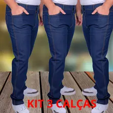 Kit 3 Calças Masculina Azul Escuro Preto Calca Jeans Trabalho Lycra Elastano