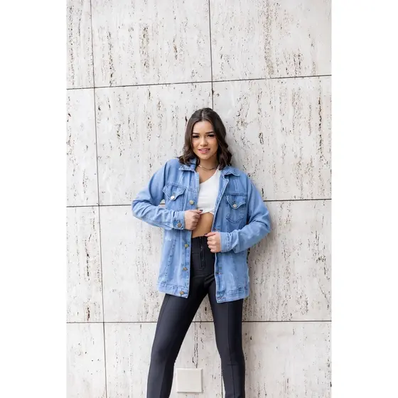 Max Jaqueta Jeans Feminino Longer Rasgado Novo Parka