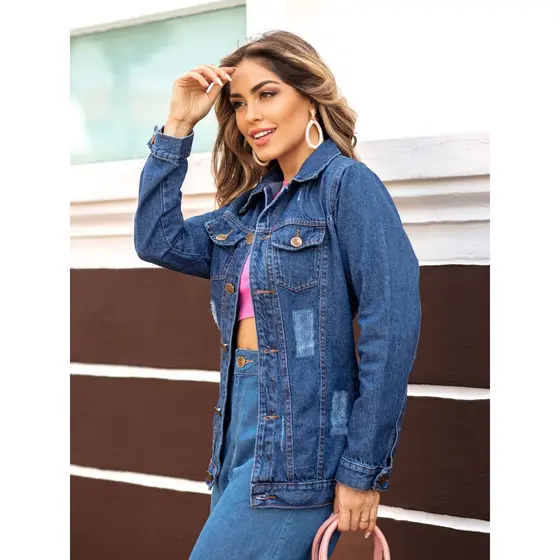 max jaqueta jeans manga longa \ Lançamento 2023 com barra moda feminina