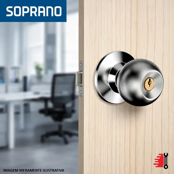 Fechadura de Porta Cilíndrica Bola Divisória Madeira Soprano Inox Alta Segurança Maçaneta