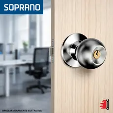 Fechadura de Porta Cilíndrica Bola Divisória Madeira Soprano Inox Alta Segurança Maçaneta
