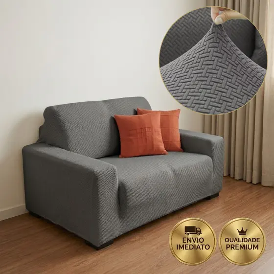Capa de Sofá Grande Texturizada em Tecido Grosso Jacquard para Retrátil e Reclinável, Chaise, L - 1 2 3 4 5 Lugares