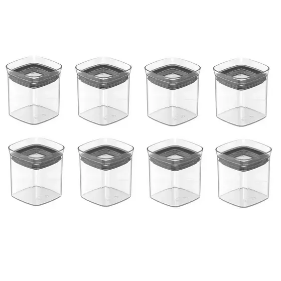 Potes Hermético Porta Condimentos Tempero Quadrado Clear 8 Peças
