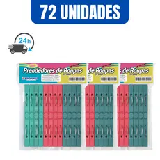 Pregador Prendedor de Roupas Kit 72 Unidades Plástico Mordida Forte Resistente