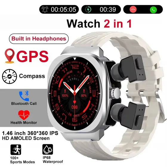 2026 2-Em-1 Relógio Inteligente Com Fones De Ouvido GPS Smartwatch TWS Bluetooth Fone Freqüência Cardíaca Monitor Pressã
