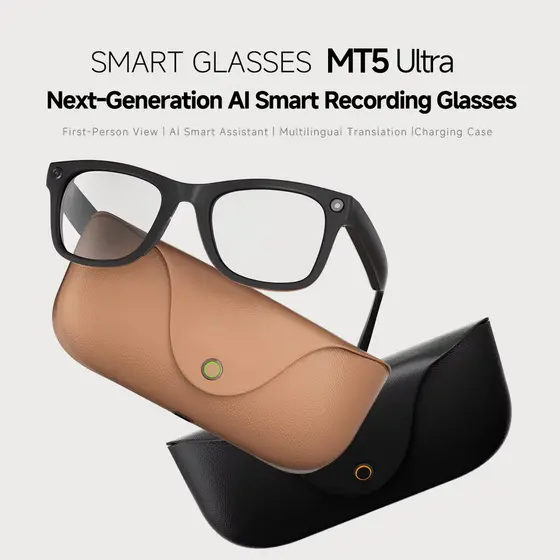 Nova Geração AI Óculos Inteligentes Bluetooth Chamada Foto Vídeo Gravação De Áudio MT5 Ultra Com Caso Carregamento Couro