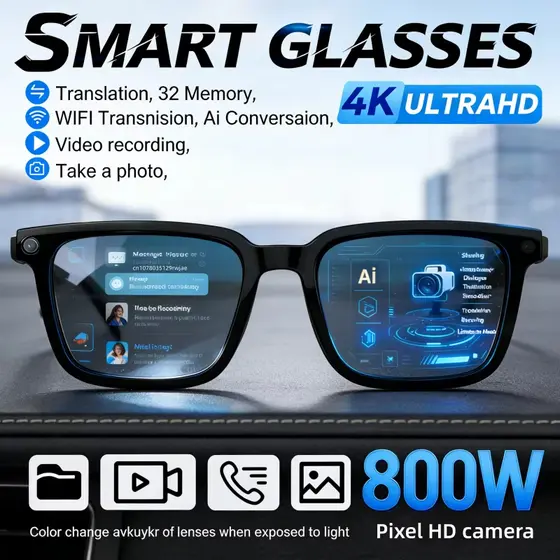 2026 Novos Óculos Inteligentes AI 800W Câmera De Tiro HD Foto Vídeo Voz Chamada Tradução À Prova Dwaterproof Água Blueto