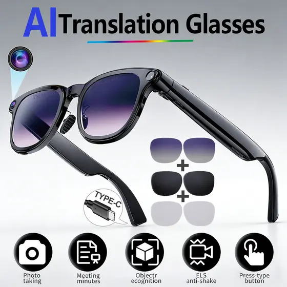Óculos Inteligentes 2026 AI Com Câmera De 800MP Chat GPT Bluetooth Chamada Video Music Player Para Homens E Mulheres