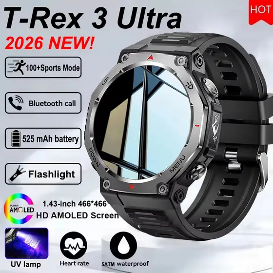 Novos Esportes Smartwatch Relógio Inteligente T-Rex 3 Ultra GPS Pista De Movimento IP68 À Prova Dip68 Água Freqüência Ca