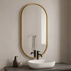 Espelho Lopazzi Oval Lopazzi 80x50cm com Moldura em Alumínio Decoração Banheiro Lavabo Quarto Sala