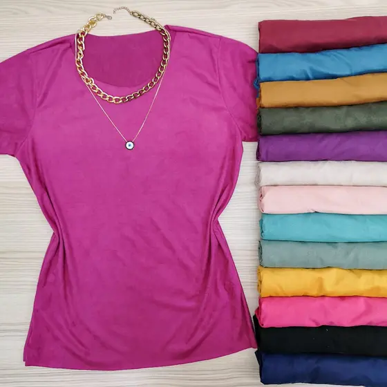 Blusa Feminina Suede Aveludada Manga Curta Básica Confortável Elegante Promoção