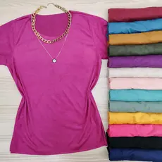 Blusa Feminina Suede Aveludada Manga Curta Básica Confortável Elegante Promoção