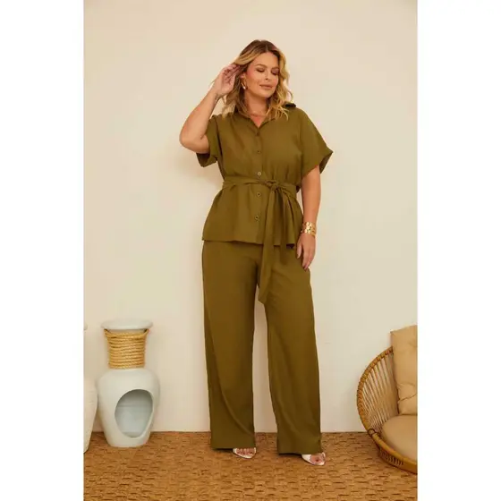 Conjunto Plus Size tecido Marrant Com Faixa Estiloso Moderno Elegante Chic