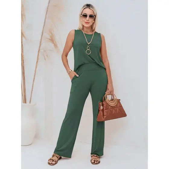Conjunto Feminino Luxo Elegante Regata Calça Aerolook 100% Algodão Moda Outono Duas Peças