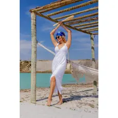 Vestido Feminino Branco Ano Novo Midi Alcinha com Bojo Laise e Linho Forrado Fenda Lateral