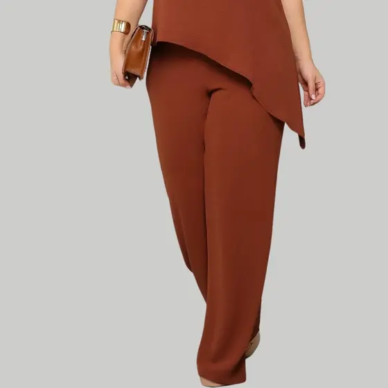 Calça Feminina Plus Size Pantalona Reta Com Bolsos Laterais Confortável Elegante Casual Trabalho