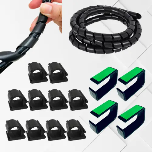 Kit 15 Organizadores Fios Preto Organiza Cabos Flexível Resistente Setup Game