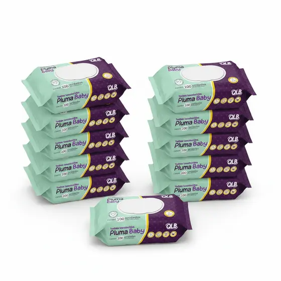 Kit - 10 Lenços/Toalhas Umedecidas Pluma Baby C/100