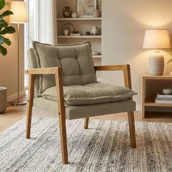 Poltrona de Descanso Sala Design Elegante Estrutura Madeira Estofado Boucle Estilo Sofisticado