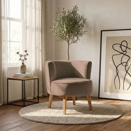 Poltrona Cadeira para Sala de Jantar Confortavel Moderna Ergonômica Tecido Veludo Pés de Madeira Resistente