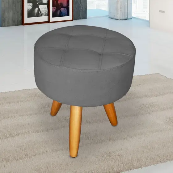 Puff redondo decorativo resistente moderno madeira pés Palito
