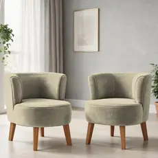Jogo 2 Poltronas para Sala de Estar Moderna Recepção Tecido Veludo Ergonômica Pés de Madeira