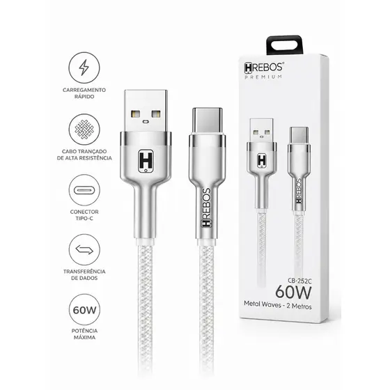 Cabo USB A Para USB C 2 Metros Hrebos