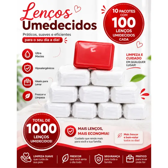 1000 Lenços umedecidos +maleta cada pacote de refil com 100 lenços por pacote e a maleta da cor de sua preferencia.