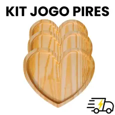 Kit Jogo Pires de Madeira Pinus Formato De Coração Porta Xícara Café Chá