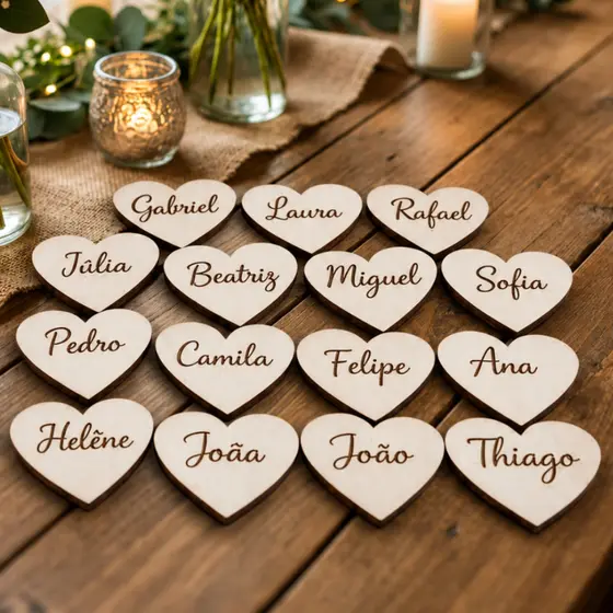 Kit Plaquinhas Corações Personalizados Com Nome Em MDF Branco