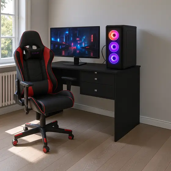 Mesa Gamer Multifuncional com Gavetas e Chave – Ideal para Estudo e Home Office