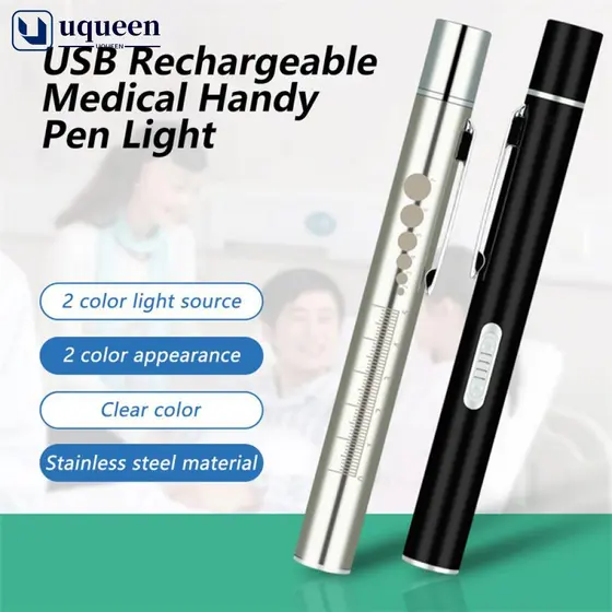 UQUEEN USB Lanterna Médica Recarregável Com Caneta Mini LED Clip De Aço Inox G4T4