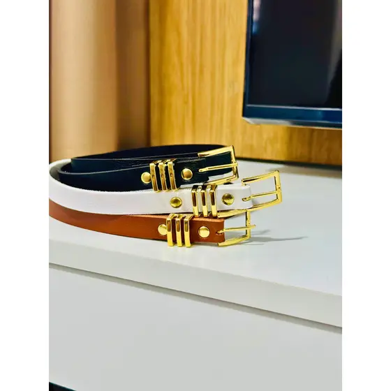 Cintos Femininos Simples Casual Fino Fivela Dourado