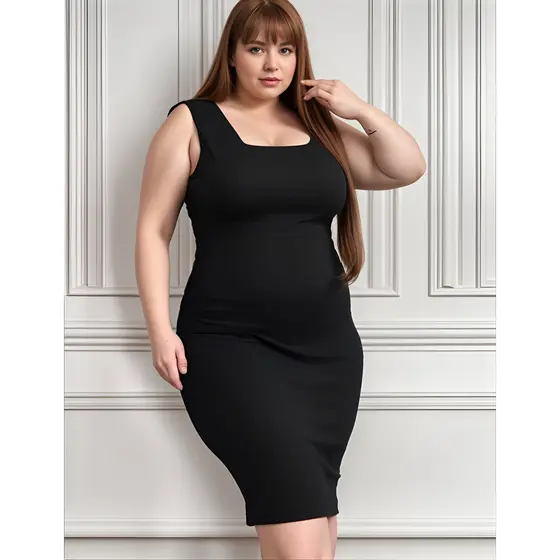 Vestido Plus Size Midi Acinturado Modelador Casual Moderno