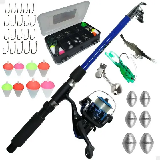 Kit De Pesca Completo Barato Vara + Molinete + Combo Estojo Com Acessorios