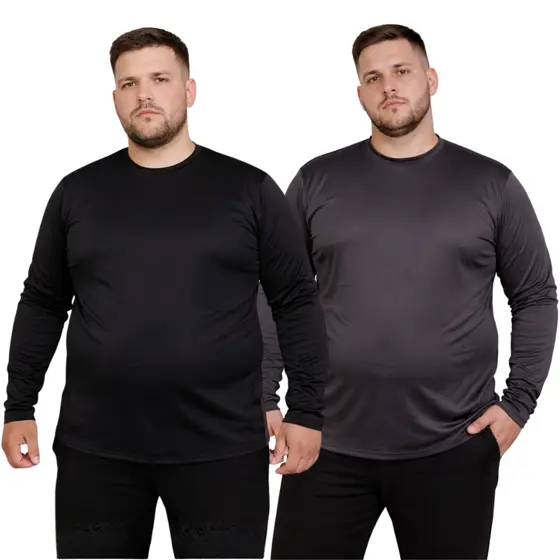 Kit 2 camisa masculina plus size G1 ao G4 blusa manga longa camiseta malha fria