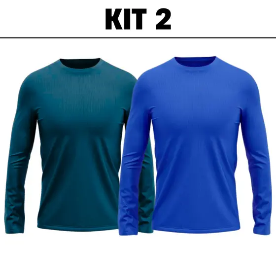 Kit 2 camisas masculina blusa manga longa segunda pele malha fria