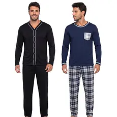 Pijama Longo Americano Masculino / Pijama de Botão / Roupa de Dormir