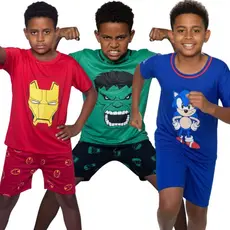 Pijama Infantil Masculino Meia Manga / Super Heróis / Roupa de Dormir / Pijama Masculino