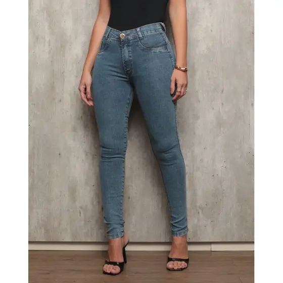 Calça Jeans Feminina Cintura Alta Forma Pequena Premium Skinny com Elastano Modelo Levanta Bumbum Lycra Luxo