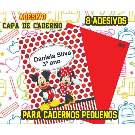 8 Adesivos para Capa de Caderno PEQUENO  (1/4)  QUALQUER TEMA/ARTE ÚNICA