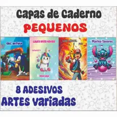 8 Adesivos para Capa de Caderno PEQUENO - PERSONALIZADOS (SEM APROVAÇÃO DE ARTE)
