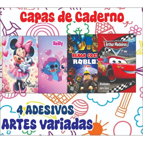 4 Adesivos para Capa de Caderno Grande  QUALQUER TEMA***ARTES VARIADAS***