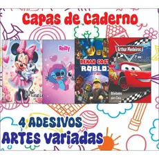 4 Adesivos para Capa de Caderno Grande QUALQUER TEMA***ARTES VARIADAS***