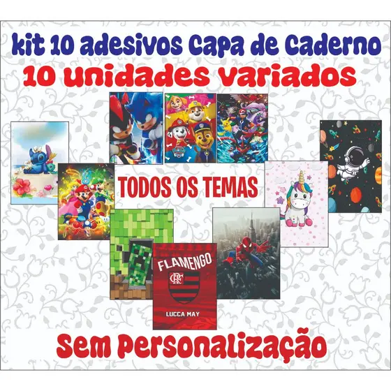 10 Adesivos para Capa de Caderno SEM PERSONALIZAÇÃO - QUALQUER TEMA