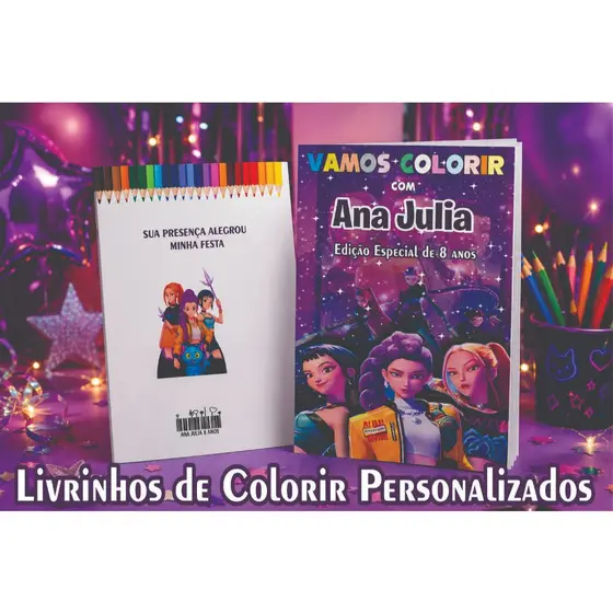 Livrinhos Colorir Guerreiras do Kpop Personalizados - Revistinhas de colorir [Lembrancinha para festa]