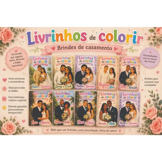 Kit Livrinhos para Colorir Casamento | Lembrancinha Personalizada