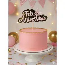ENVIO RÁPIDO. Topo de bolo luxo com lamicote dourado e papel metalizado rosa. Aniversário topo 3d enfeite de bolo.