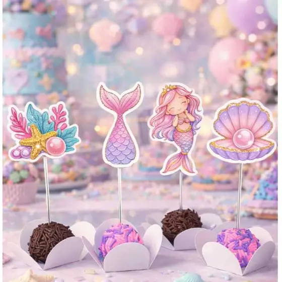Kit 30 Toppers Sereia para Docinhos | Topper Brigadeiro Tema Sereia | Decoração Festa Infantil Sereia